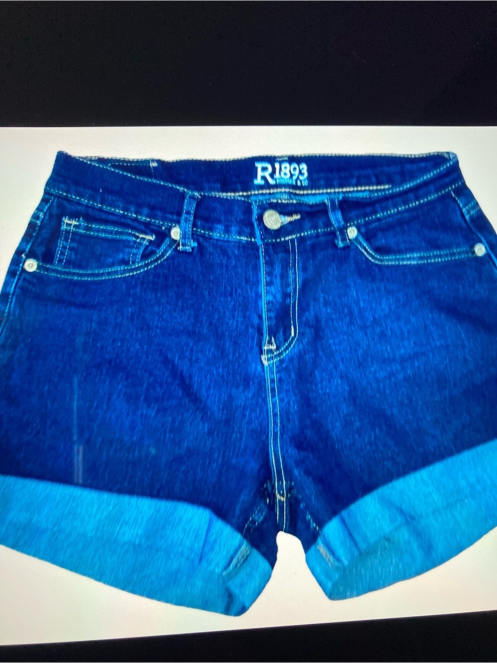 Women's R1893 Dark Blue Denim Roll-Cuff Jean Shorts Size 10